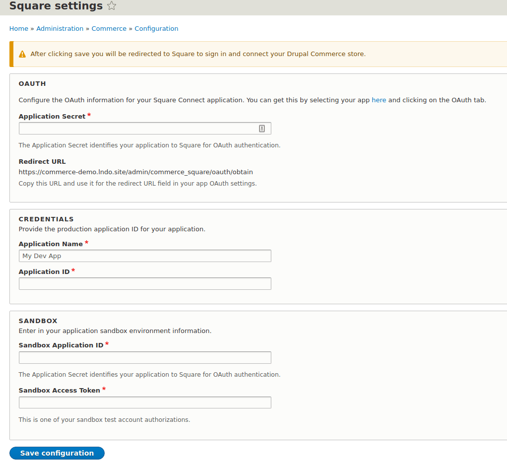 Installation Commerce Square Connect Drupal Wiki guide on